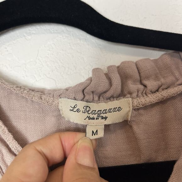 Le Ragazze Sleeveless A-Line Linen Dress, size M, tiered, ruffle collar v-neck - Picture 7 of 8